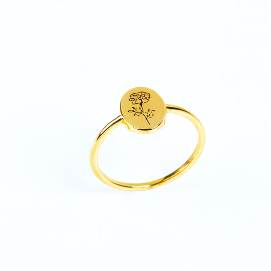 Caratly 18kt gold Flower Engraved Ring with oval signet face and etched floral rose design, a perfect gift for her under Rs. 30,000