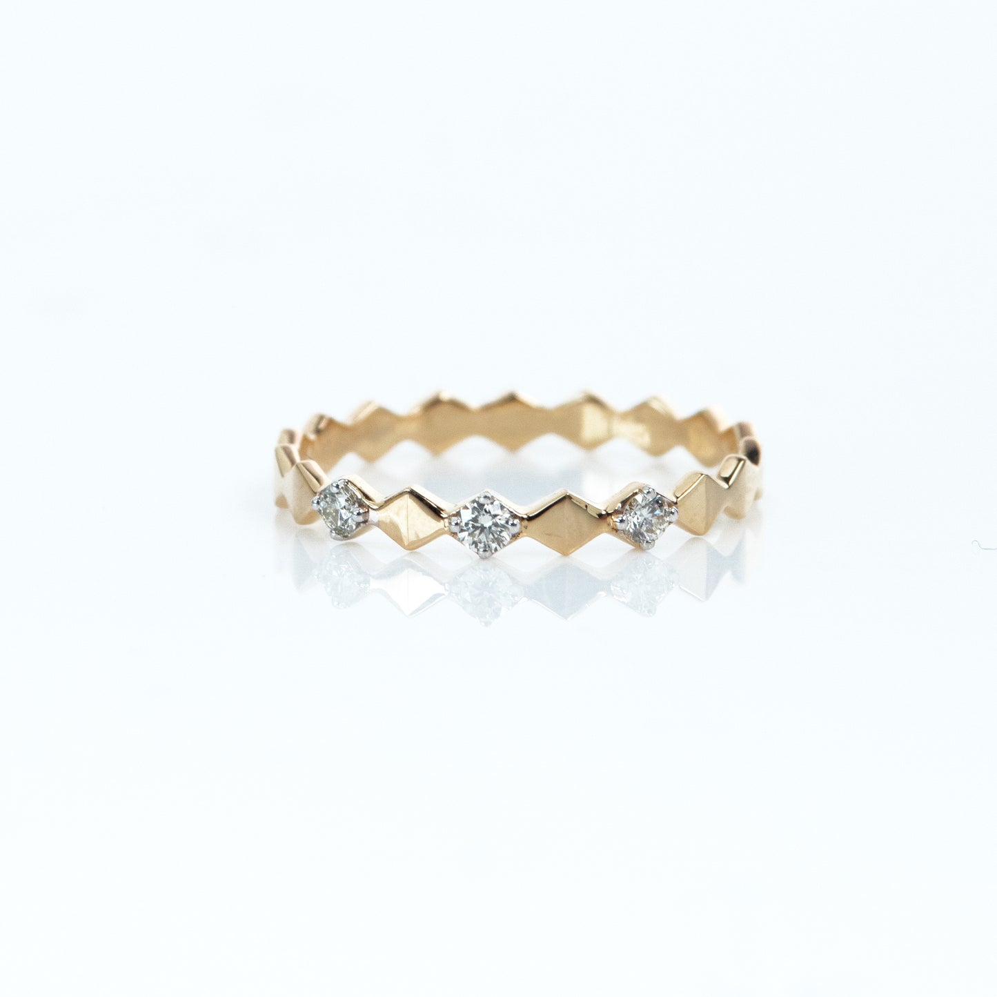 Caratly 18kt gold Geometric Diamond Ring with 0.09ct diamond zigzag rhombus pattern band under 30,000