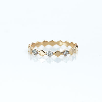 Caratly 18kt gold Geometric Diamond Ring with 0.09ct diamond zigzag rhombus pattern band under 30,000