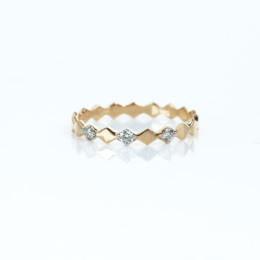 Caratly 18kt gold Geometric Diamond Ring with 0.09ct diamond zigzag rhombus pattern band under 30,000