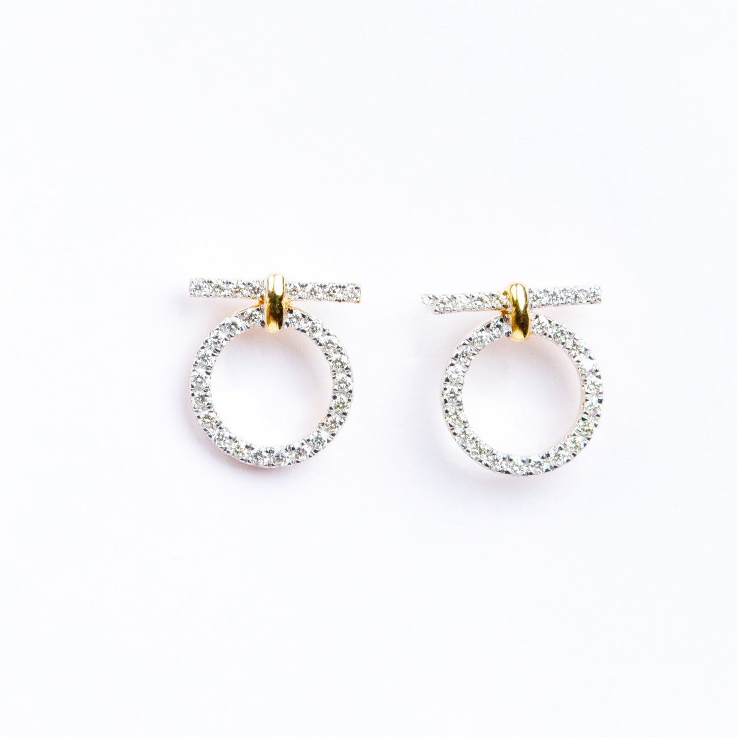 Caratly 18kt gold Glam Diamond Earring with 0.29ct pave diamonds in a geometric circle and bar drop design under Rs. 70,000