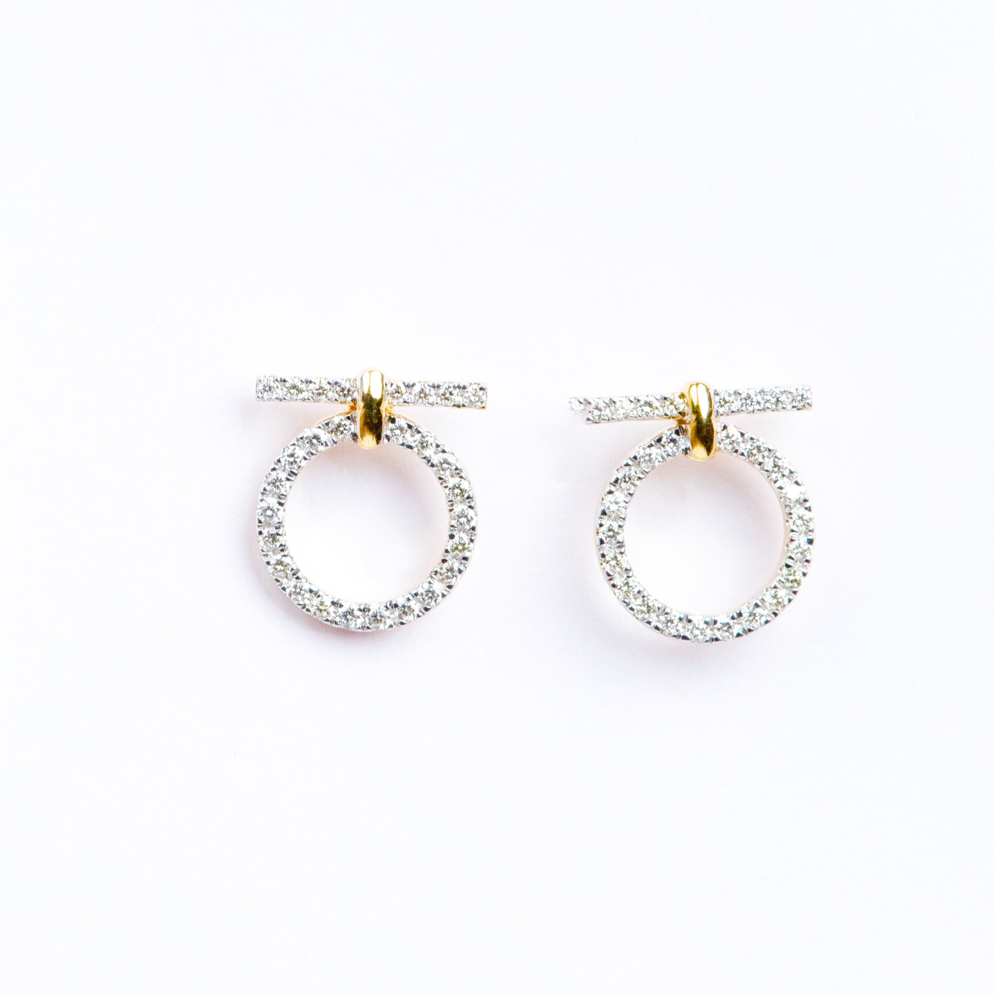 Caratly 18kt gold Glam Diamond Earring with 0.29ct pave diamonds in a geometric circle and bar drop design under Rs. 70,000