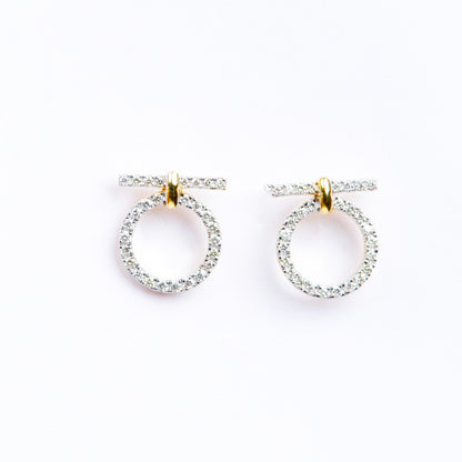 Caratly 18kt gold Glam Diamond Earring with 0.29ct pave diamonds in a geometric circle and bar drop design under Rs. 70,000