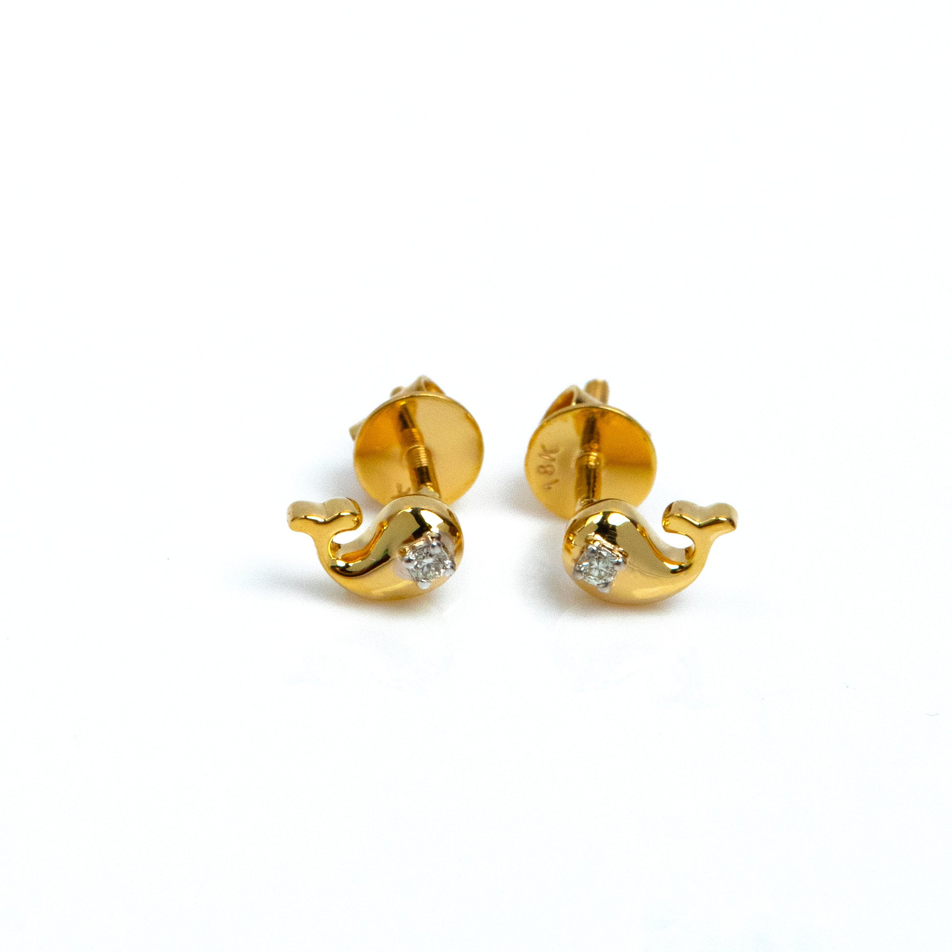 Caratly 18kt gold Gold Whale Earrings with 0.02ct diamond accent in a small aquatic whale stud design under Rs. 20,000