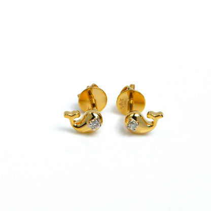 Caratly 18kt gold Gold Whale Earrings with 0.02ct diamond accent in a small aquatic whale stud design under Rs. 20,000