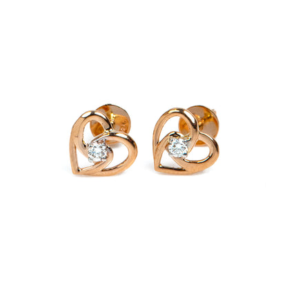 Caratly 18kt gold Heart Linked Earring with 0.07ct diamonds in an intertwined double heart stud design under Rs. 30,000