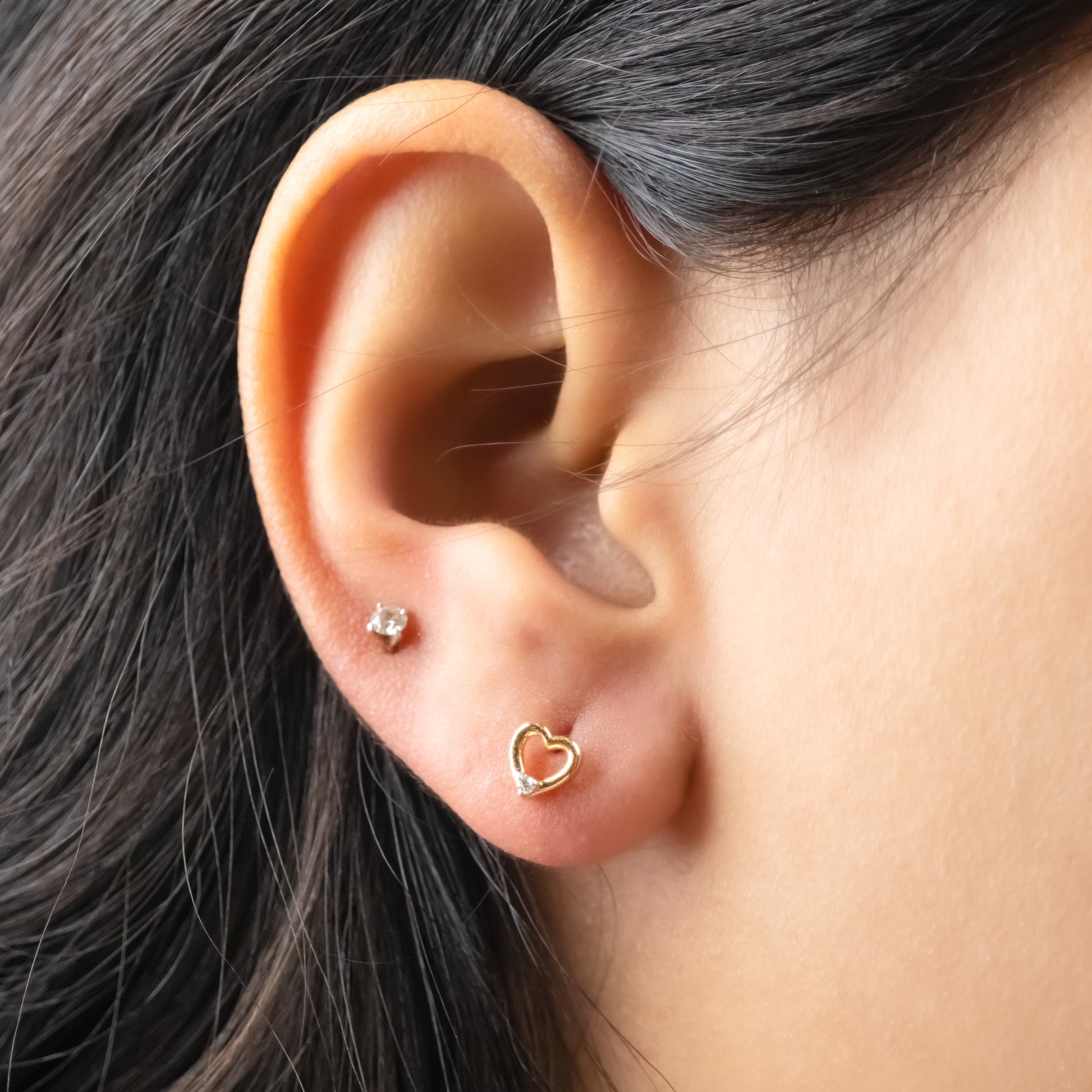 Caratly 18kt gold Heart-Stud Earring with 0.02ct diamond accent in a minimalist open heart silhouette, minimal affordable gifts for her under Rs. 20,000