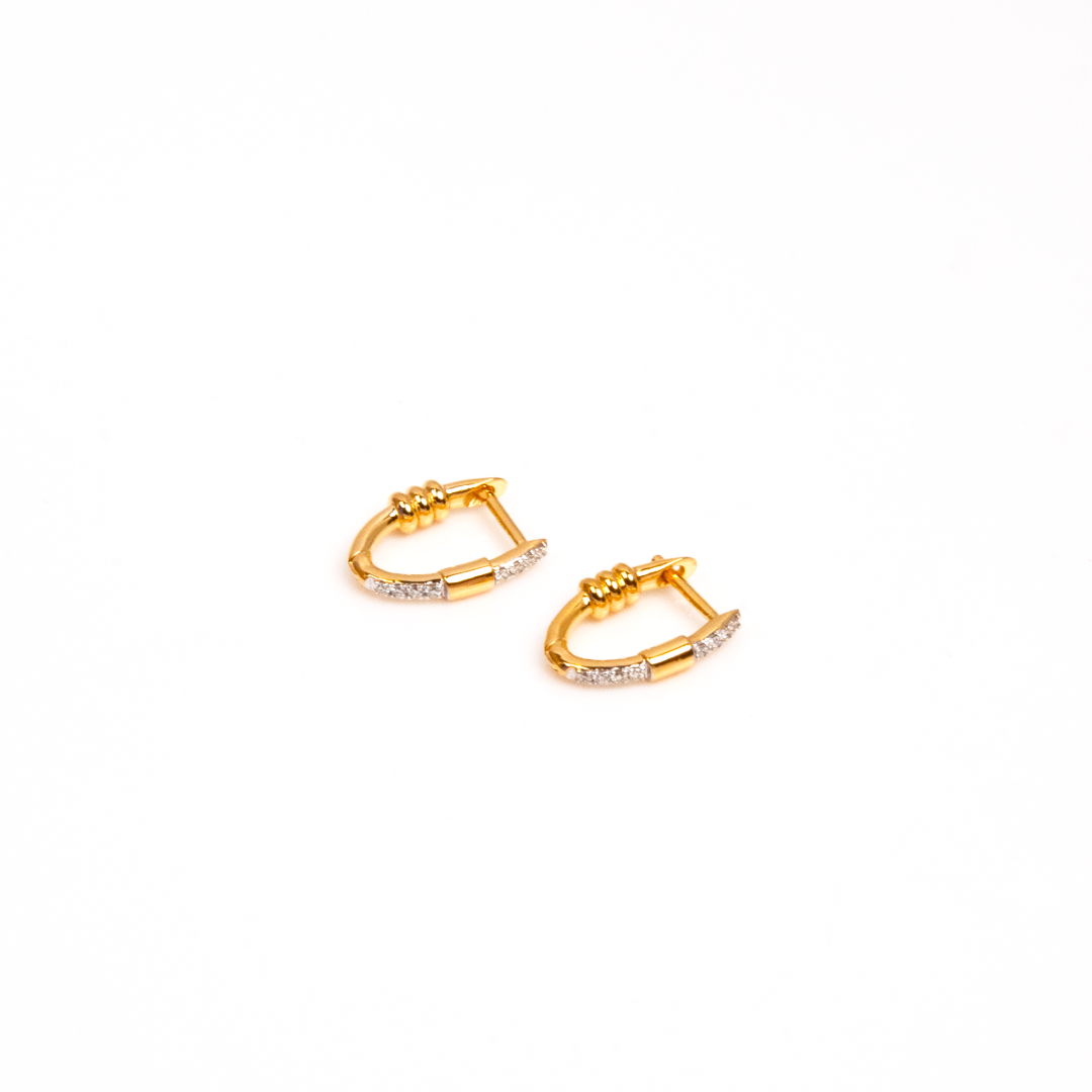 Caratly 18kt gold Hoop Diamond Earring with 0.07ct diamond accents in a small rectangular huggie design, minimal gifts for her under Rs. 40,000