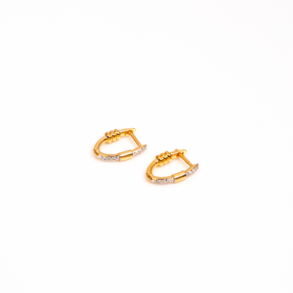 Caratly 18kt gold Hoop Diamond Earring with 0.07ct diamond accents in a small rectangular huggie design, minimal gifts for her under Rs. 40,000