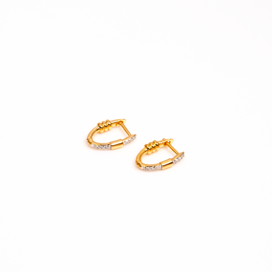 Caratly 18kt gold Hoop Diamond Earring with 0.07ct diamond accents in a small rectangular huggie design, minimal gifts for her under Rs. 40,000