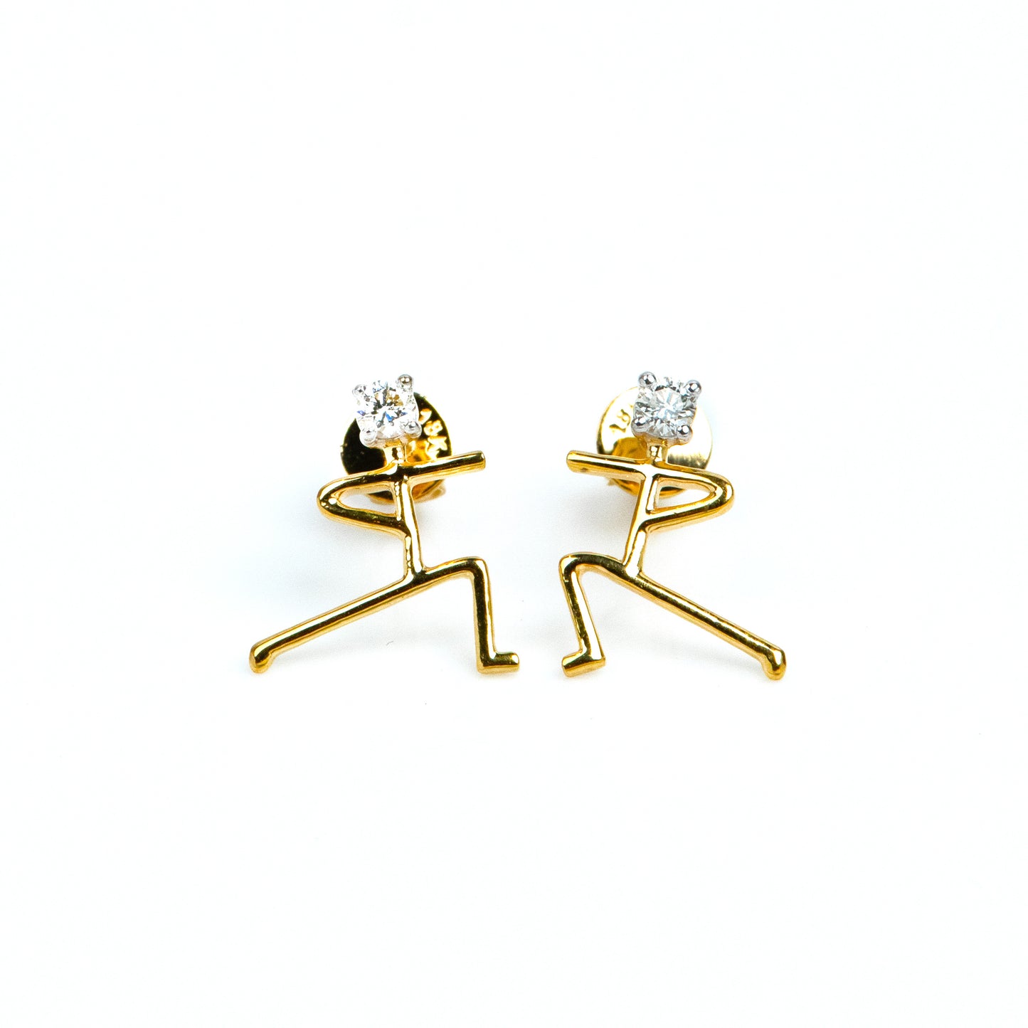 Caratly 18kt gold Human Diamond Earring with 0.10ct diamond accents in an abstract stick figure person design