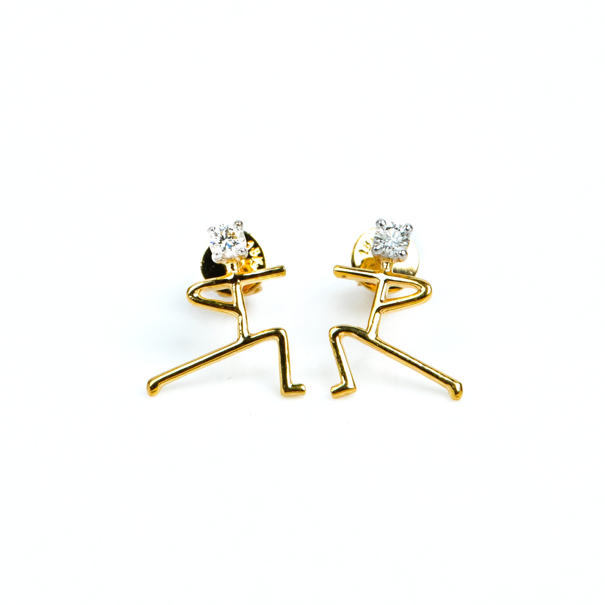 Caratly 18kt gold Human Diamond Earring with 0.10ct diamond accents in an abstract stick figure person design