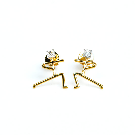 Caratly 18kt gold Human Diamond Earring with 0.10ct diamond accents in an abstract stick figure person design