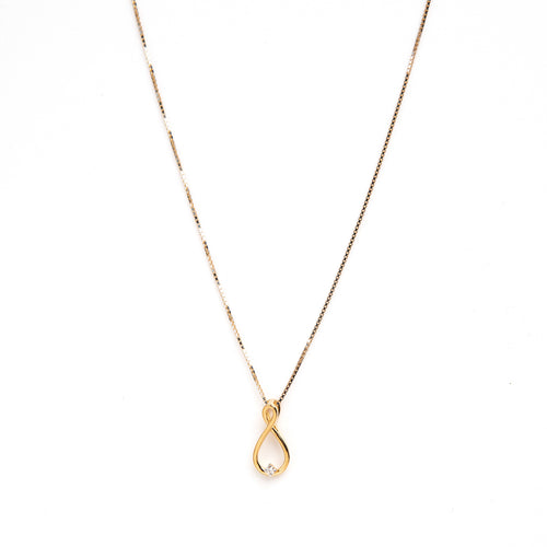 Caratly 18kt gold Infinity Diamond Pendant with 0.02ct diamond accent and vertical twisted loop design under Rs. 15,000