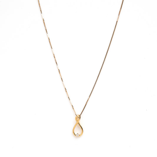 Caratly 18kt gold Infinity Diamond Pendant with 0.02ct diamond accent and vertical twisted loop design under Rs. 15,000