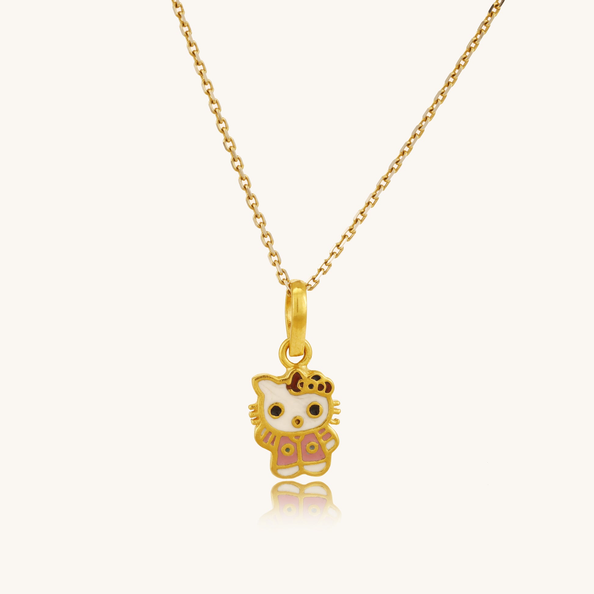 Caratly 22kt gold Kitty Gold Pendant featuring a small Hello Kitty inspired enamel cat charm on a delicate chain under Rs. 25,000
