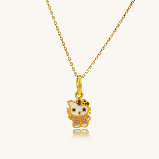Caratly 22kt gold Kitty Gold Pendant featuring a small Hello Kitty inspired enamel cat charm on a delicate chain under Rs. 25,000