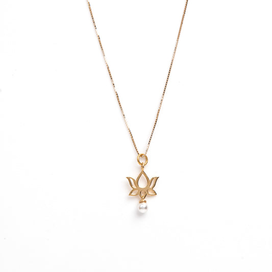 Caratly 18kt gold Lotus Gold Charm pendant with hanging pearl accent and floral outline design under Rs. 20,000