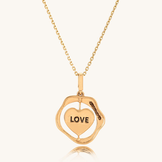 Caratly 18kt gold Love Gold Pendant featuring an organic wavy outer ring and a spinning inner circle engraved with the word LOVE under Rs. 50,000