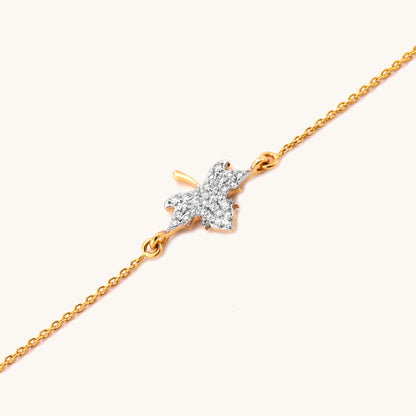 Caratly 18kt gold Maple Diamond Bracelet featuring a detailed maple leaf charm fully encrusted with pave diamonds. Minimal gift for her under Rs. 30,000