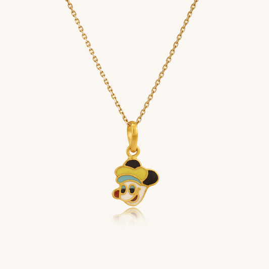Caratly 22kt gold Mickey Mouse Pendant featuring a classic Mickey head shape with black enamel details on the face and ears. A cute gift for babies under Rs. 25,000