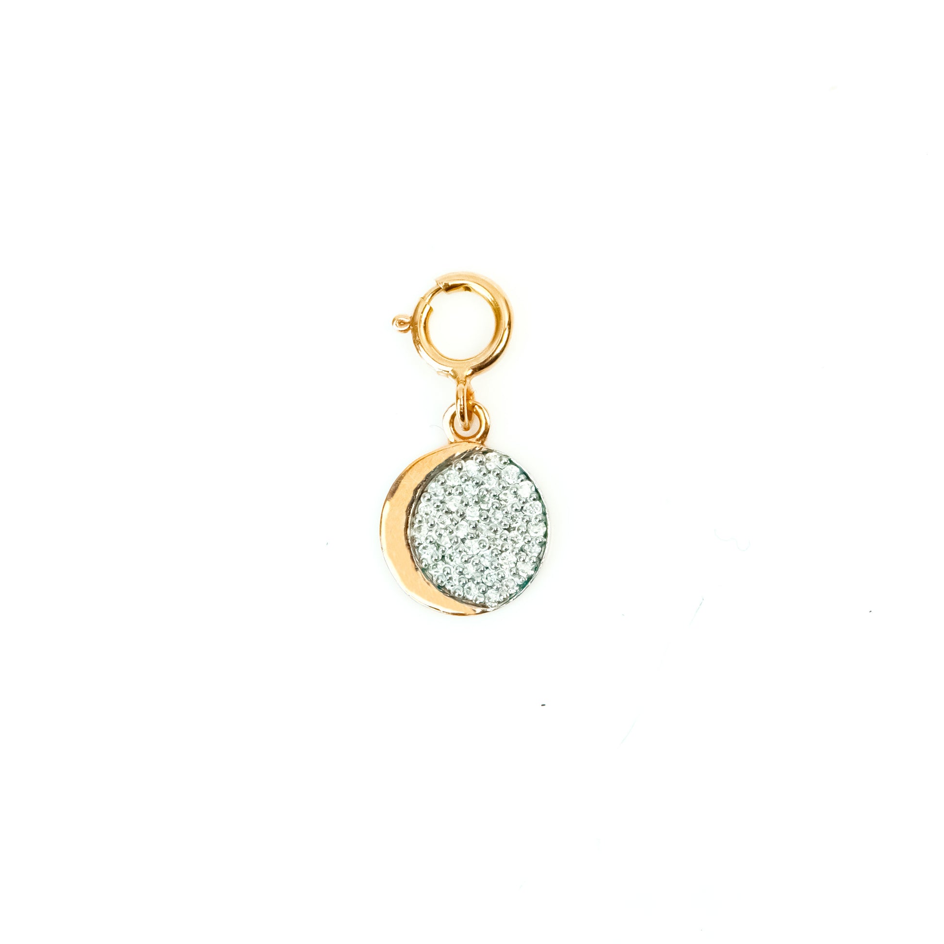 Caratly 18kt gold Moon Diamond Charm with 0.09ct pave diamond crescent design, celestial jewelry gift for her under 20,000