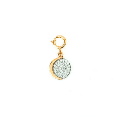 Caratly 18kt gold Moon Diamond Charm with 0.09ct pave diamond crescent design, celestial jewelry gift for her under 20,000