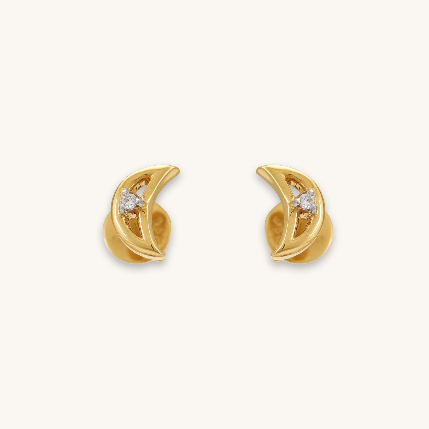 Caratly 18kt gold Moon Diamond Earring featuring a smooth crescent moon shape and a single tiny diamond accent under Rs. 20,000