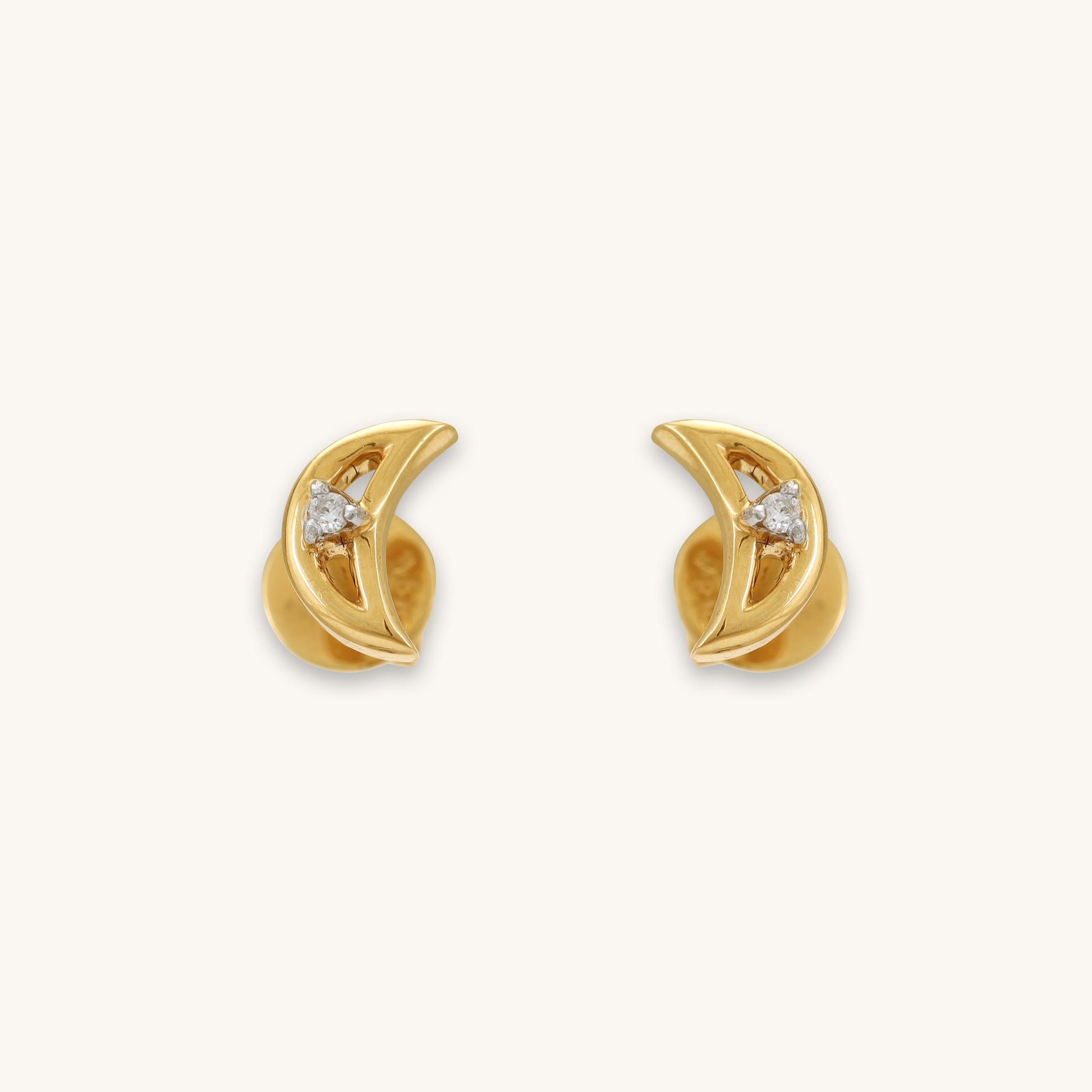 Caratly 18kt gold Moon Diamond Earring featuring a smooth crescent moon shape and a single tiny diamond accent under Rs. 20,000