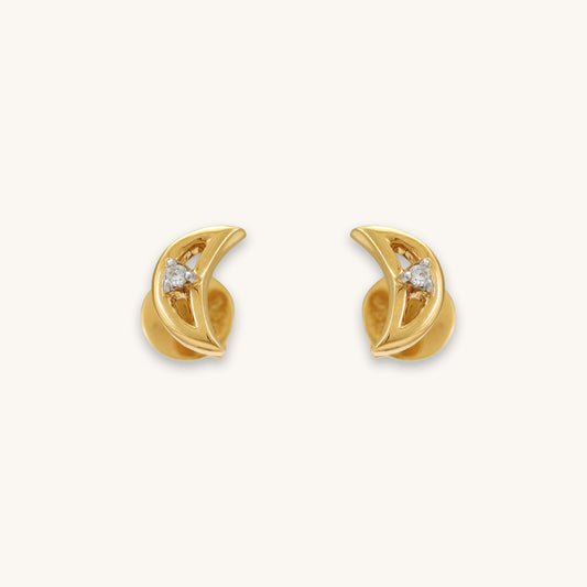 Caratly 18kt gold Moon Diamond Earring featuring a smooth crescent moon shape and a single tiny diamond accent under Rs. 20,000