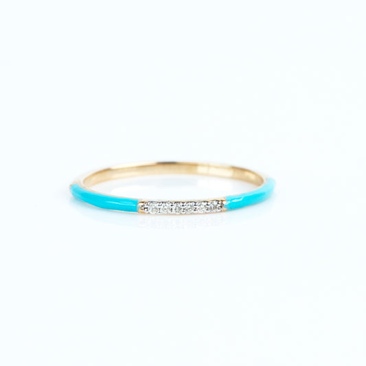 Caratly 18kt gold Mystical Blue Ring with turquoise enamel band and 0.03ct diamond pave accent under Rs. 20,000