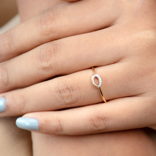 Caratly 18kt gold Oval Diamond Ring with 0.02ct diamond open oval outline design, gift for her under under Rs. 15,000