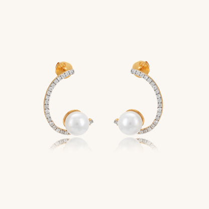 Caratly 18kt gold Pearl C Diamond Earring with 0.22ct diamond pave C-shape curve and pearl end accent under Rs. 50,000