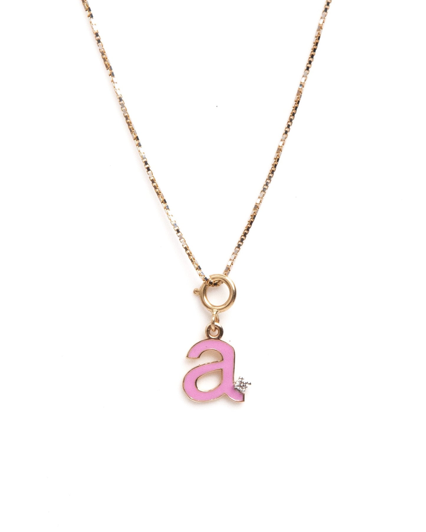 Caratly 18kt gold Pink Letter A Charm with enamel and 0.02ct diamond accent for personalized jewelry under 15000