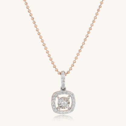 Caratly 18kt gold Pressure Diamond Pendant featuring a 0.19ct diamond cushion halo and a pressure-set illusion center attached to a delicate chain under Rs. 40,000