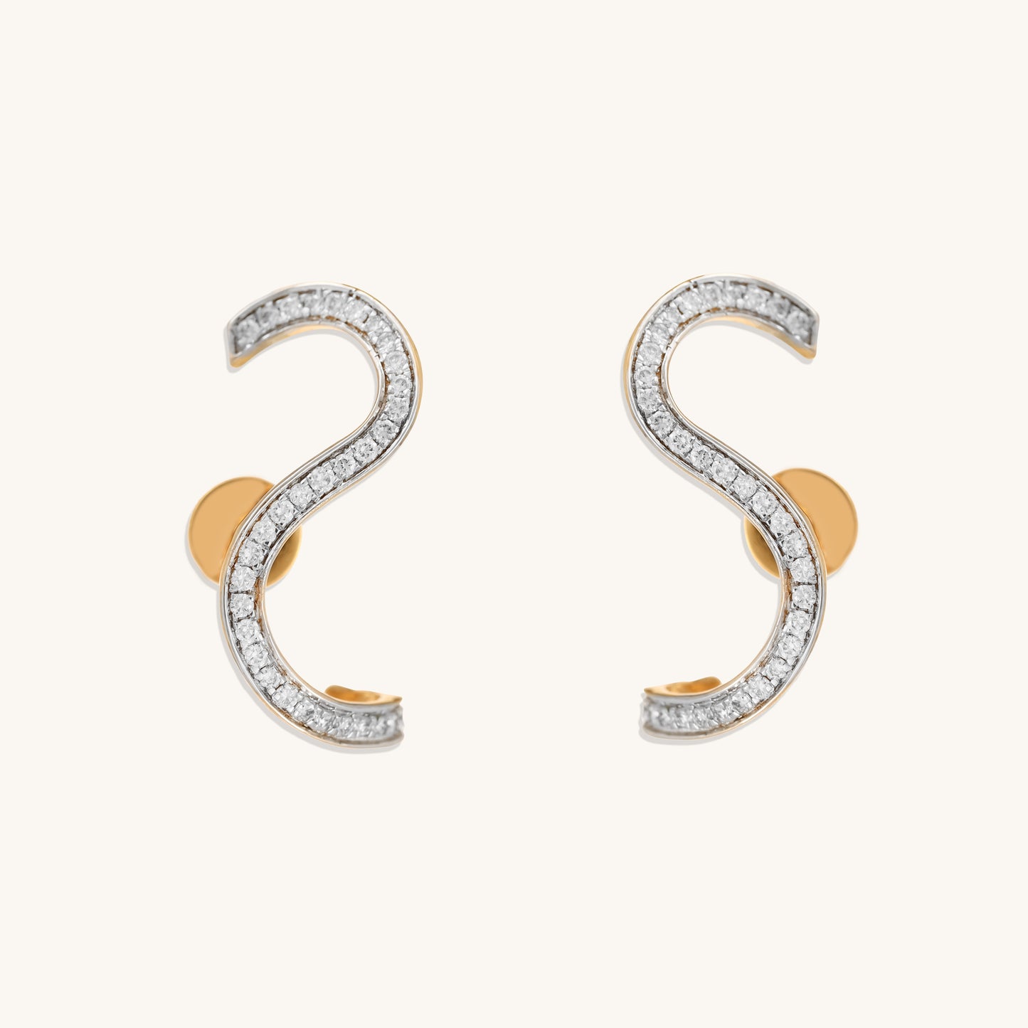Caratly 18kt gold S Diamond Earring featuring a fluid, wave-shaped ear climber design fully set with 0.25ct pave diamonds under Rs. 60,000