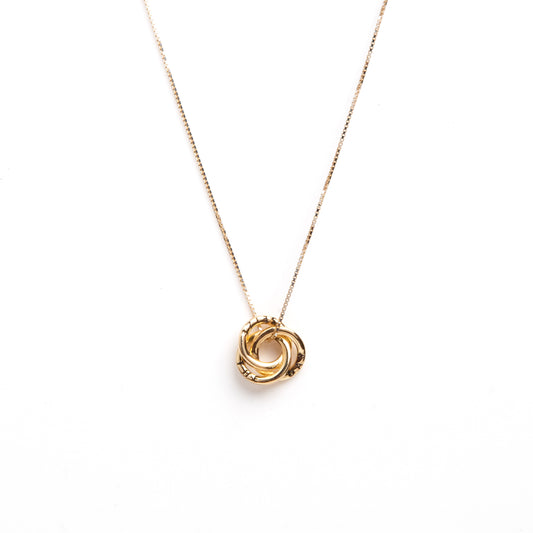 Caratly 18kt gold Seize the Day Pendant with interlocking ring love knot design and engraved text under Rs. 40,000