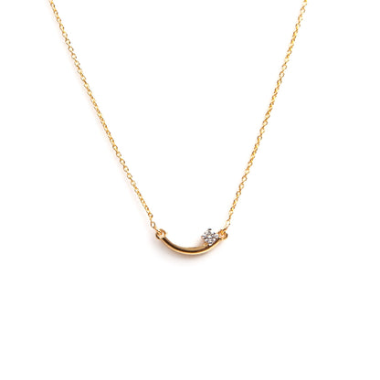 Caratly 18kt gold Smile Diamond Necklace curved bar pendant with 0.05ct diamond accent. Minimalist gift for her under Rs. 40,000 or daily wear