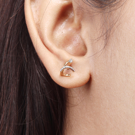 Caratly 18kt gold Stud Diamond Earring with 0.10ct diamond pave in a curved crossover bar stud design under Rs. 30,000