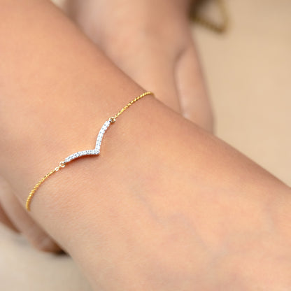 Caratly 18kt gold Stylish Diamond Bracelet with 0.09ct diamond chevron V-shape design, minimalist and trendy design under 40,000