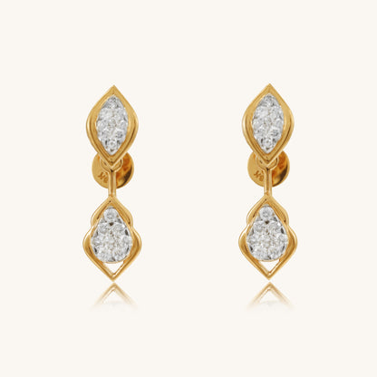 Caratly 18kt gold Teardrop Diamond Earring featuring a double drop design with two interconnected teardrop shapes fully set with pave diamonds