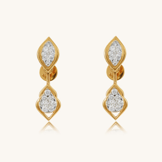 Caratly 18kt gold Teardrop Diamond Earring featuring a double drop design with two interconnected teardrop shapes fully set with pave diamonds