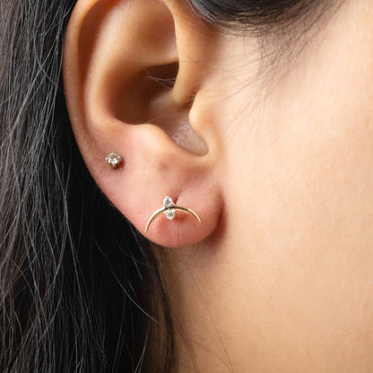Caratly 18kt gold U Diamond Earring with 0.09ct diamond accent centered on a curved gold bar stud design under Rs. 22,500