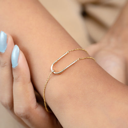 Caratly 18kt gold U Double Look Bracelet with geometric u-shaped link design, minimalist gift ideas for her under 40,000