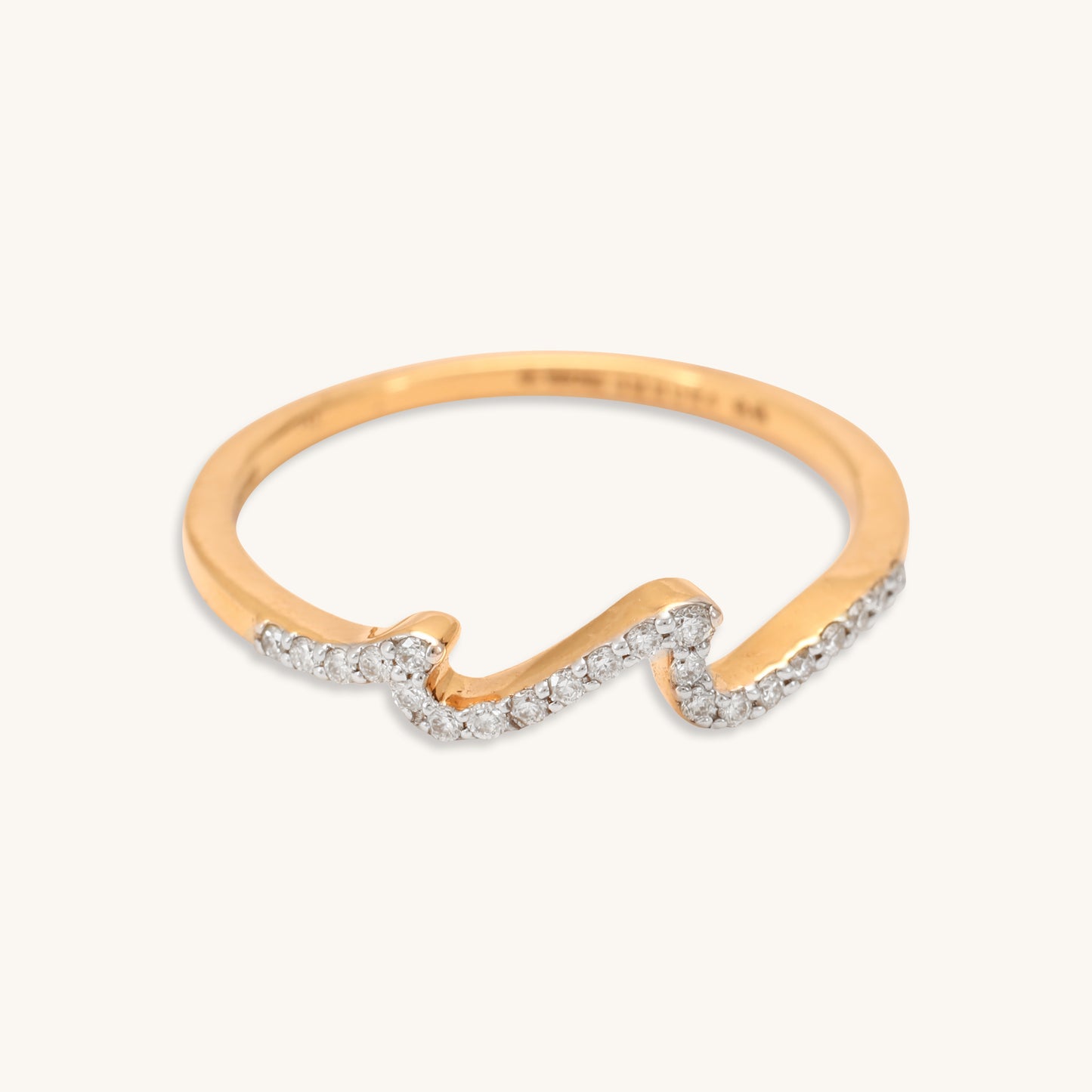Caratly 18kt gold Wave Diamond Ring with 0.10ct diamond pave in a curved undulating wave band design under Rs. 30,000
