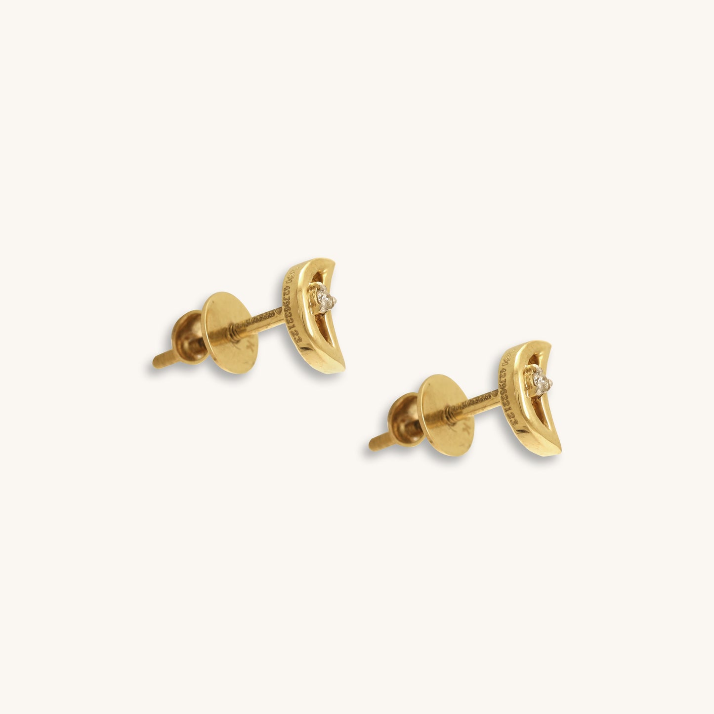Caratly 18kt gold Moon Diamond Earring featuring a smooth crescent moon shape and a single tiny diamond accent under Rs. 20,000