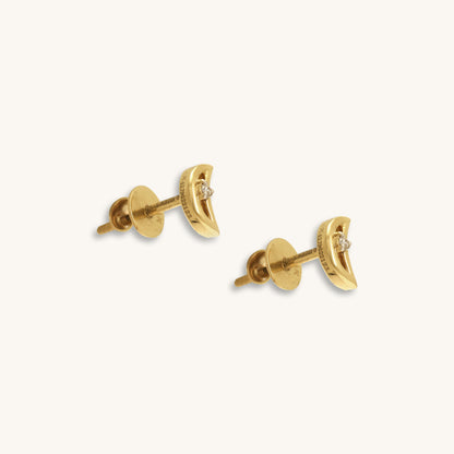 Caratly 18kt gold Moon Diamond Earring featuring a smooth crescent moon shape and a single tiny diamond accent under Rs. 20,000