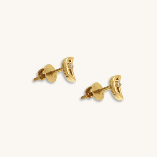 Caratly 18kt gold Moon Diamond Earring featuring a smooth crescent moon shape and a single tiny diamond accent under Rs. 20,000