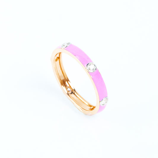 Caratly 18kt gold Pink Band Ring with pink enamel surface and 0.17ct flush set diamond accents under 50,000