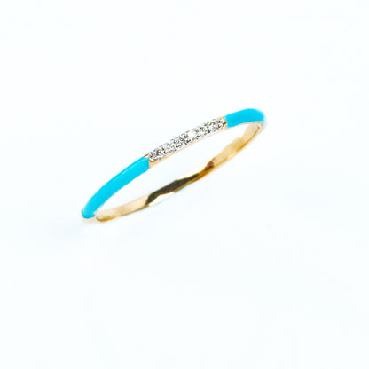 Caratly 18kt gold Mystical Blue Ring with turquoise enamel band and 0.03ct diamond pave accent under Rs. 20,000
